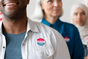 group of people with I voted stickers