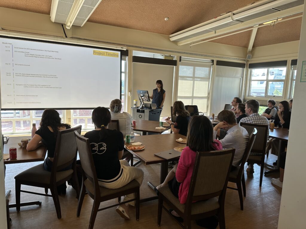 Sandra González-Bailón speaking to a group of students and faculty at Wesleyan University.